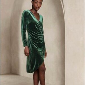 Banana Republic‎ velvet faux wrap tulip hem knee length dress in dark juniper